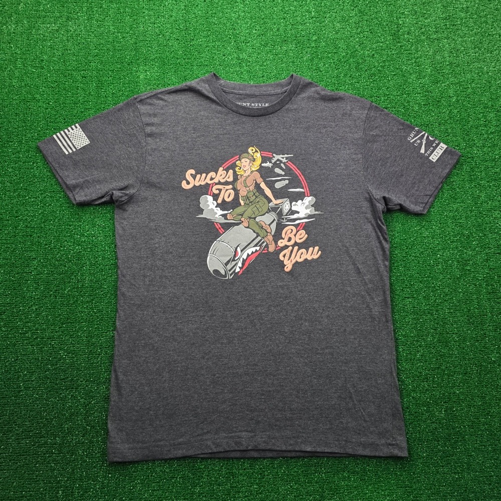Grunt Style Tshirt Mens Large Gray Sucks To Be You Graphic‎ Missile Rocket Babe